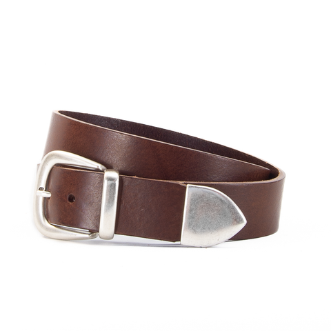 Brown 1 1/2" 3 Part Buckle Leather Belt