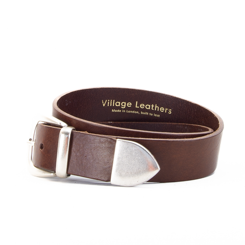 Brown 1 1/2" 3 Part Buckle Leather Belt