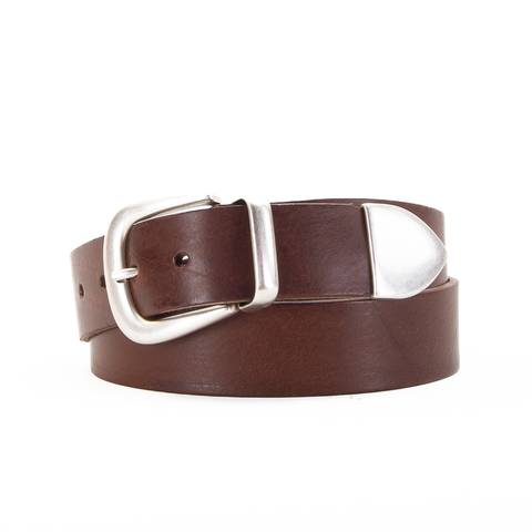 Brown 1 1/2" 3 Part Buckle Leather Belt