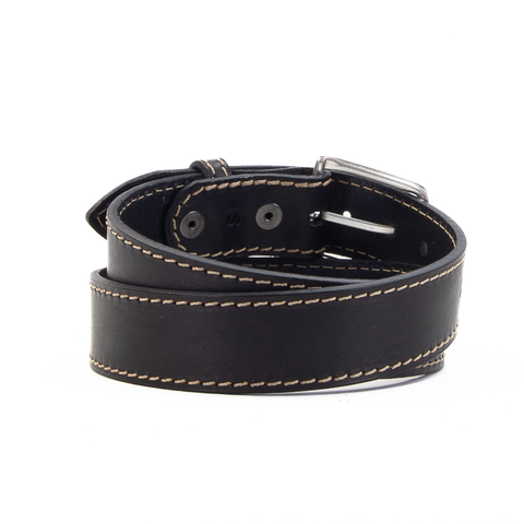 Black and Fawn 1 1/2" Stitched Leather Belt