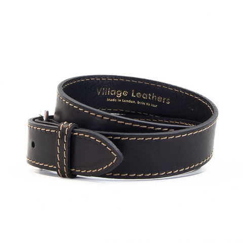 Black and Fawn 1 1/2" Stitched Leather Belt