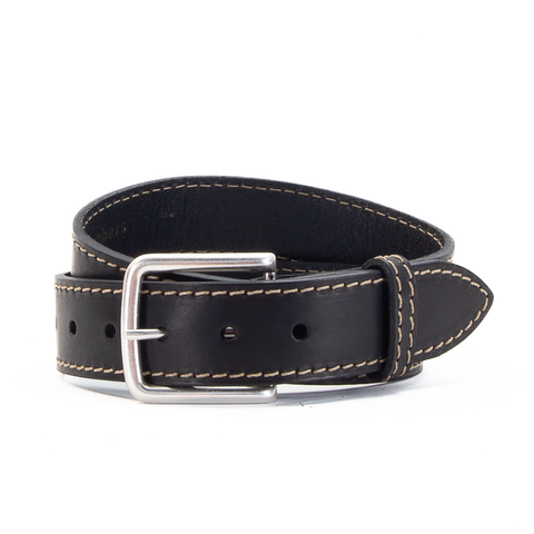 Black and Fawn 1 1/2" Stitched Leather Belt