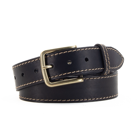 Black and Fawn 1 1/2" Stitched Leather Belt