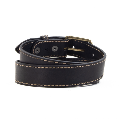 Black and Fawn 1 1/2" Stitched Leather Belt