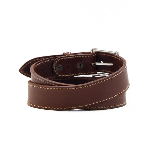 Brown and Fawn 1 1/2" Stitched Leather Belt