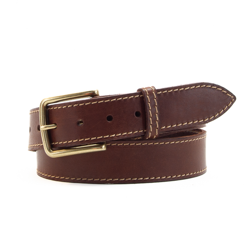 Brown and Fawn 1 1/2" Stitched Leather Belt