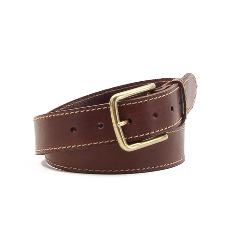 Brown and Fawn 1 1/2" Stitched Leather Belt