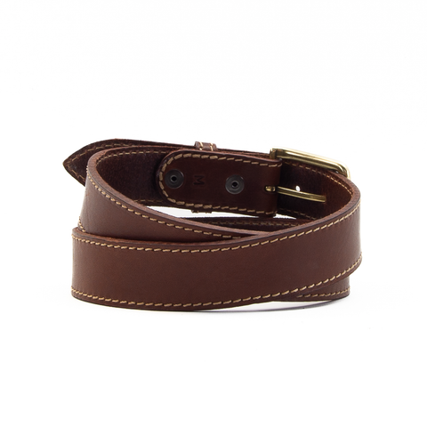 Brown and Fawn 1 1/2" Stitched Leather Belt