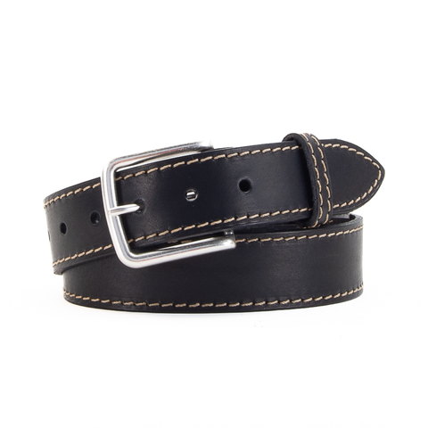 Black and Fawn 1 1/2" Stitched Leather Belt