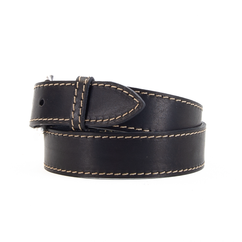 Black and Fawn 1 1/2" Stitched Leather Belt