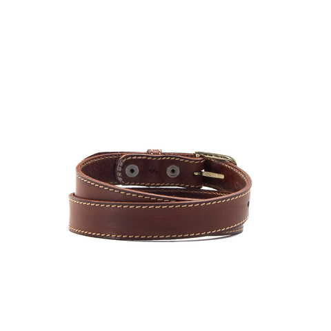 Brown and Fawn 1 1/8" Stitched Leather Belt