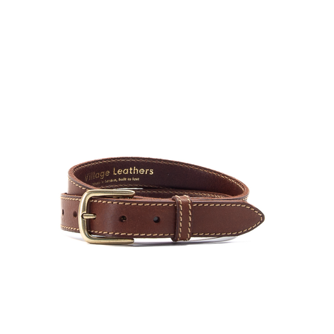 Brown and Fawn 1 1/8" Stitched Leather Belt