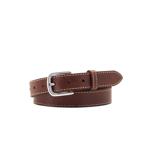 Brown and Fawn 1 1/8" Stitched Leather Belt