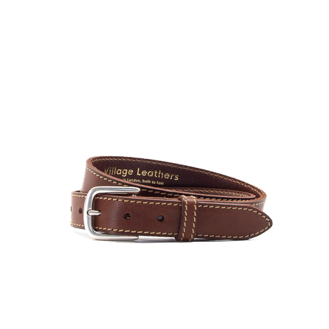 Brown and Fawn 1 1/8" Stitched Leather Belt