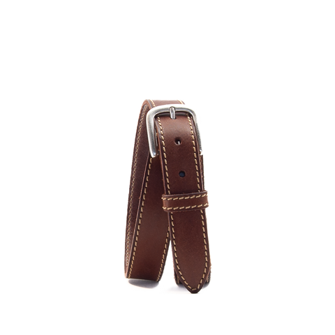 Brown and Fawn 1 1/8" Stitched Leather Belt