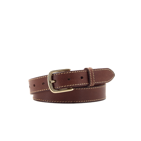 Brown and Fawn 1 1/8" Stitched Leather Belt