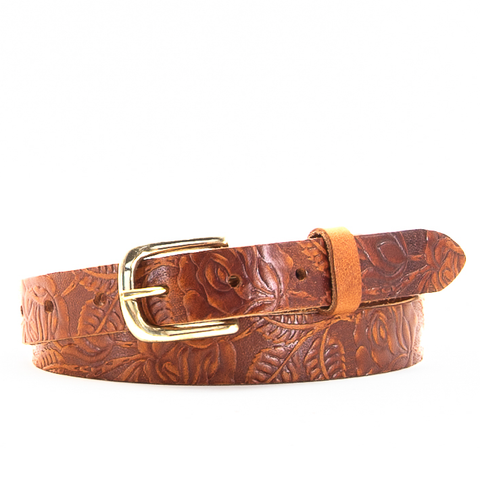 1" Tooled Classic Tan Leather Belt