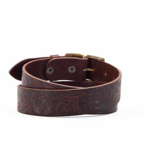 Rose & Leaf Tooled 1 1/2" Brown Classic Belt