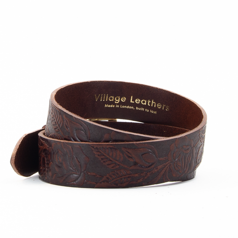 Rose & Leaf Tooled 1 1/2" Brown Classic Belt