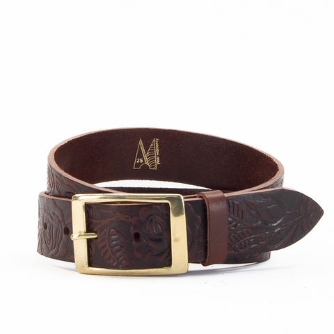 Rose & Leaf Tooled 1 1/2" Brown Classic Belt