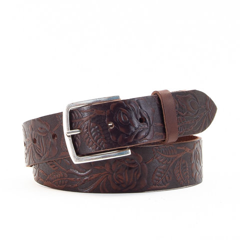 Rose & Leaf Tooled 1 1/2" Brown Classic Belt