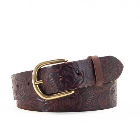 Rose & Leaf Tooled 1 1/2" Brown Classic Belt