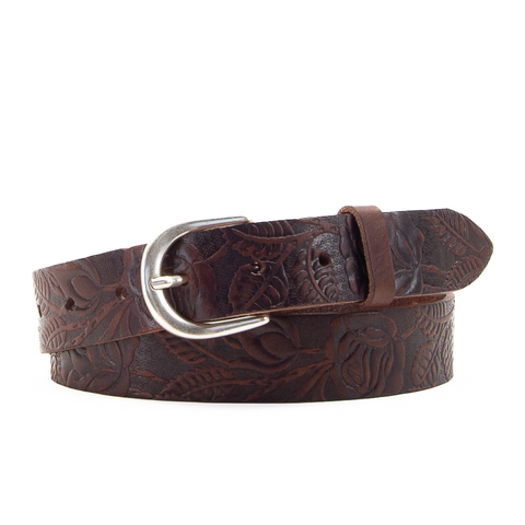 Rose and Leaf Tooled 1 1/4" Brown Classic Belt