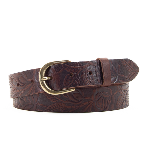 Rose and Leaf Tooled 1 1/4" Brown Classic Belt