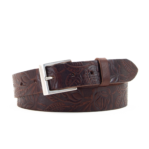 Rose and Leaf Tooled 1 1/4" Brown Classic Belt