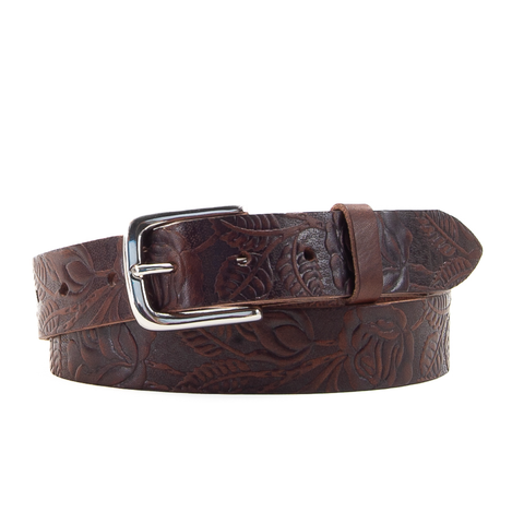 Rose and Leaf Tooled 1 1/4" Brown Classic Belt