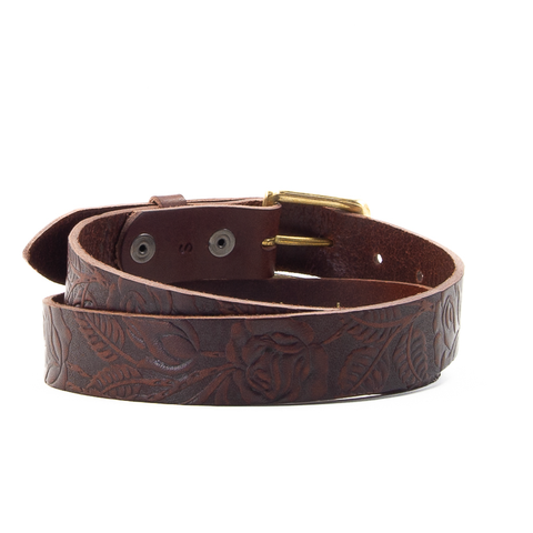 Rose and Leaf Tooled 1 1/4" Brown Classic Belt