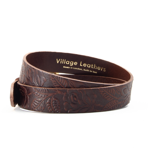 Rose and Leaf Tooled 1 1/4" Brown Classic Belt