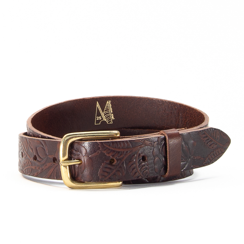 Rose and Leaf Tooled 1 1/4" Brown Classic Belt