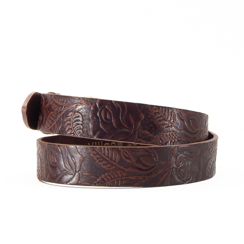 Rose and Leaf Tooled 1 1/4" Brown Classic Belt