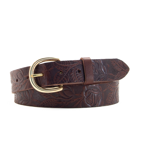 Rose and Leaf Tooled 1 1/4" Brown Classic Belt