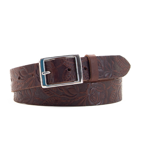 Rose and Leaf Tooled 1 1/4" Brown Classic Belt