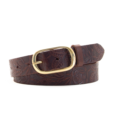 Rose and Leaf Tooled 1 1/4" Brown Classic Belt