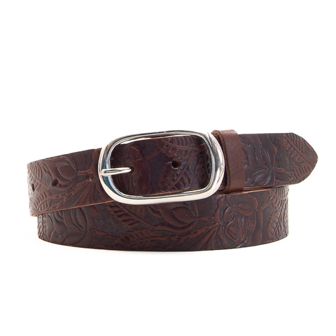 Rose and Leaf Tooled 1 1/4" Brown Classic Belt