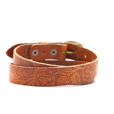 Rose & Leaf Tooled 1 1/4" Tan Classic Belt