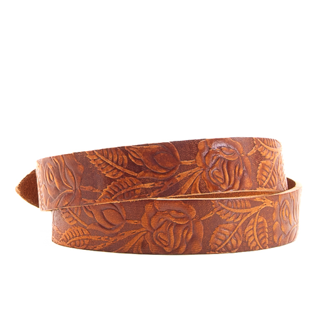 Rose & Leaf Tooled 1 1/4" Tan Classic Belt