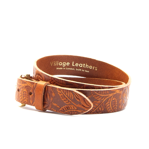 Rose & Leaf Tooled 1 1/4" Tan Classic Belt