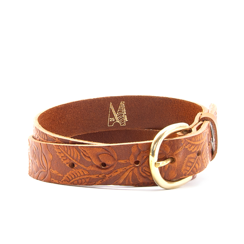 Rose & Leaf Tooled 1 1/4" Tan Classic Belt