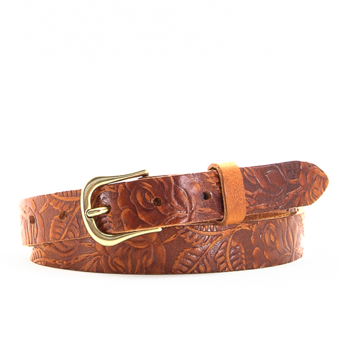 1" Tooled Classic Tan Leather Belt