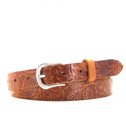 1" Tooled Classic Tan Leather Belt