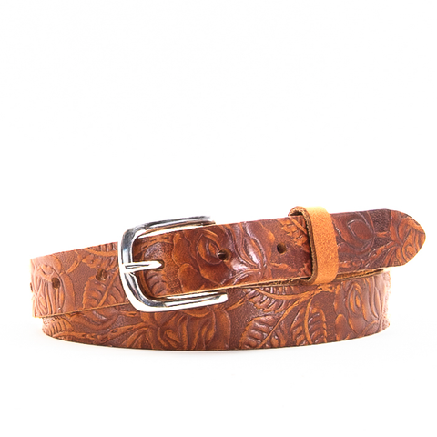 1" Tooled Classic Tan Leather Belt