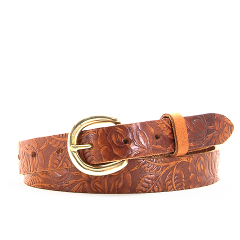 1" Tooled Classic Tan Leather Belt