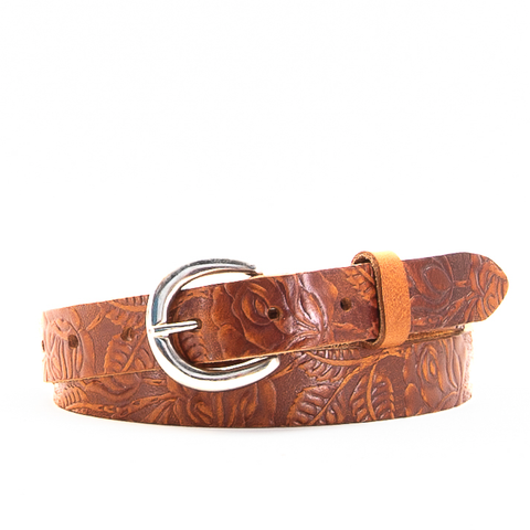 1" Tooled Classic Tan Leather Belt