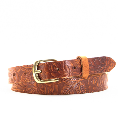 1" Tooled Classic Tan Leather Belt