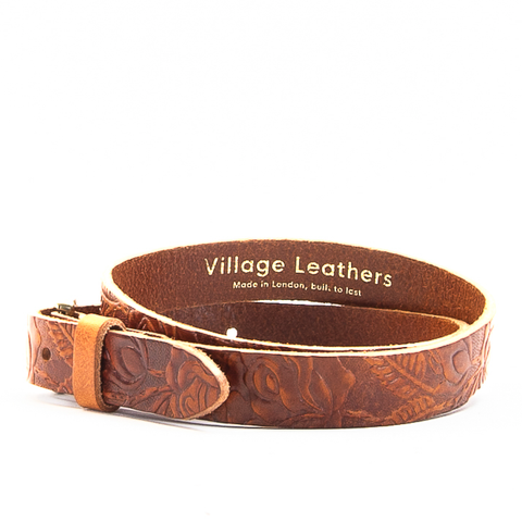 1" Tooled Classic Tan Leather Belt