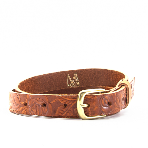 1" Tooled Classic Tan Leather Belt